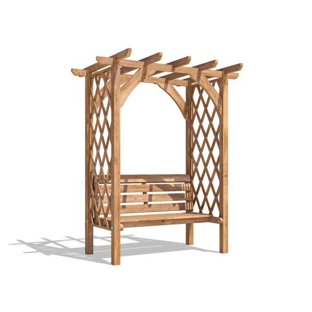 Dunster House Pergola with Seat Bench Lattice Trellis Arbour Wooden Furniture Garden Plant Frame Jasmine