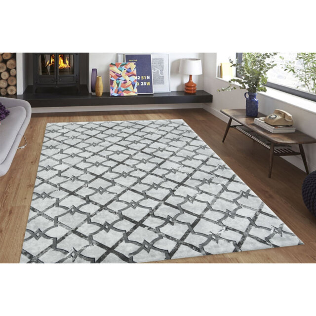 Edwinton Anti-Slip Floor Heraldic Anthracite Shaggy Grey/Black Rug