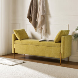 Louvenia 127cm Upholstered Flip Top Bench With Subdivided Storage and Toss Pillows
