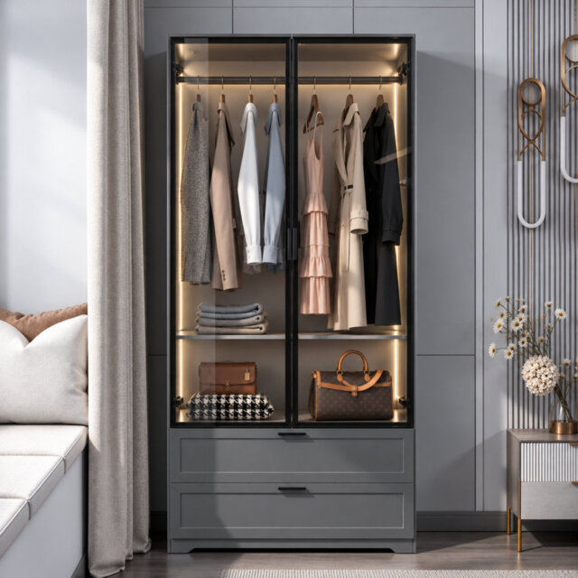 Bubalo Armoire, Wardrobe with Human Body Sensor Light