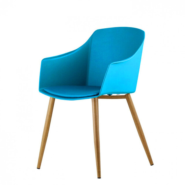 Tristen Plastic Dining Chair - Faux Leather Padded Cushions and Solid Wooden Legs - Armchair for Dining Room Kitchen Living Room