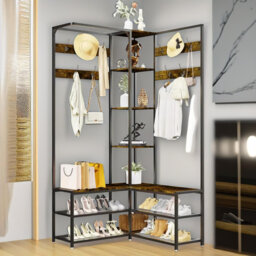 Benjahmin Adjustable Industrial Hall Tree Coat Rack Stand With Shoe Storage Shelves