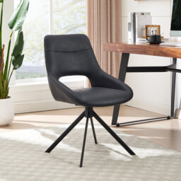 Jakavian Ergonomic Faux Leather Swivel Task Chair with Arms and Stationary Base Mid Century Modern Office Chair No Wheels