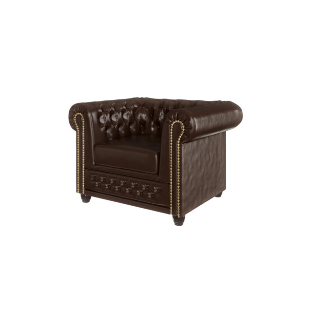 Chesterfield  Armchair Made of Vegan Leather with Solid Wood Legs