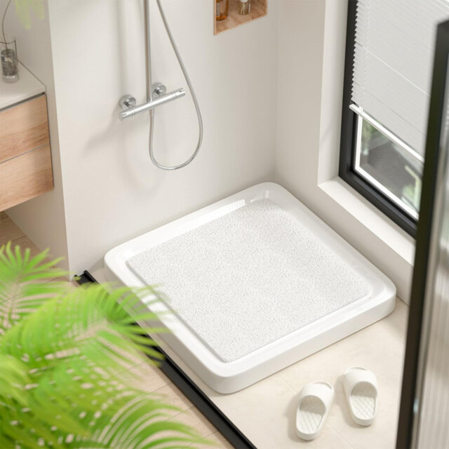 Square Shower Mat Non Slip Anti Mould, 53 x 53cm Soft PVC Loofah Shower Mat for Inside Shower, Bath Mat Anti Slip With Drain, Quick Drying Shower Bath