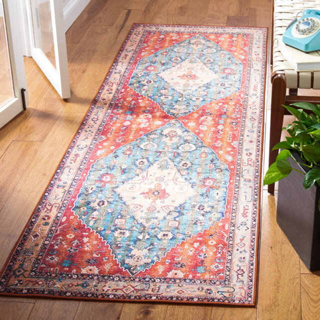 Laga Farrier Machine Washable Non-Slip Area Rug in Red & Blue