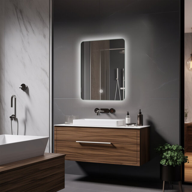 Bathroom Mirror With LED Lights, Wall Mounted Mirror With Anti-Fog, 3 Colors, Memory, Stepless Dimmable, IP54 Waterpoof, Touch Switch Smart LED Mirror