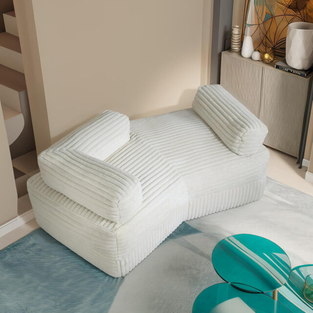 Wowmax 215.9cm Curved Corduroy Bean Bag Sofa Beige