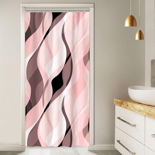 Pack of 1 Modern Abstract Striped Shower Curtain Set with Hooks