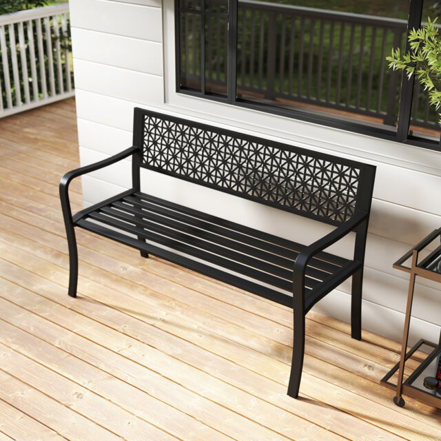 2-3-Person Outdoor Black Patio Bench 127CM Garden Bench