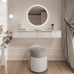 AURORA SILVER Wall-Mounted Dressing Table with Mirror, White High Gloss