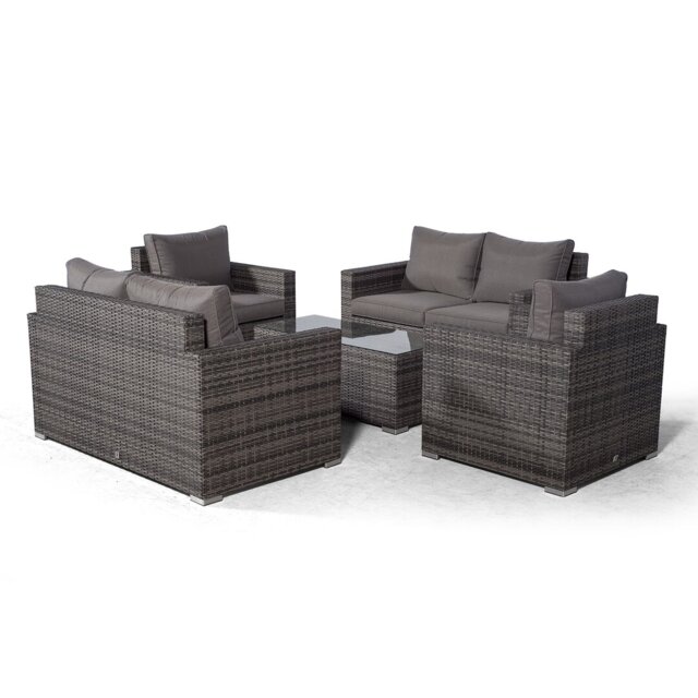 Villatoro Grey Rattan 2 X 2 Seat Sofa + 2 X Armchairs & Rectangle Coffee Table, Outdoor Patio Garden Furniture