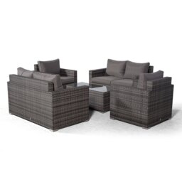 Villatoro Grey Rattan 2 X 2 Seat Sofa + 2 X Armchairs & Rectangle Coffee Table, Outdoor Patio Garden Furniture