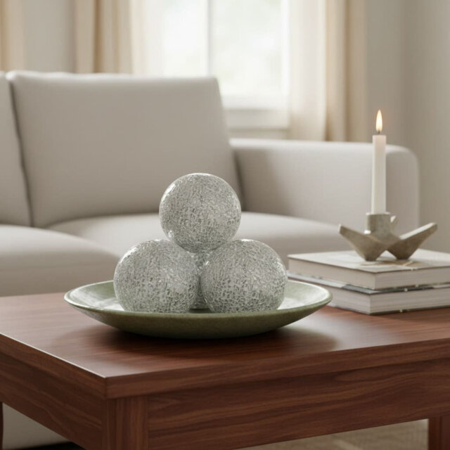 3Pcs 4In White Mosaic Glass Balls Bowl Centerpiece for Home Table Decor