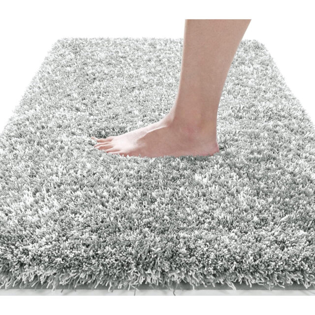 43×61cm Fluffy Microfiber Bath Mat, Non-Slip Absorbent Washable Shower Rug
