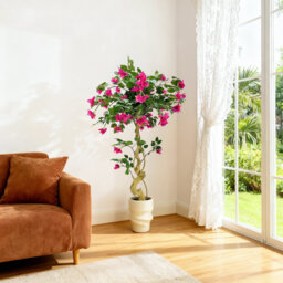 Artificial Bougainvillea Tree in White Pot, Large Fake Pink Flowers Wedding Decor Artificial Flowers for Outdoors Indoor, Faux Plant for Porch Patio L