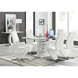 Renne Modern High Gloss Extendable Dining Table Set With 6 Modern Design Faux Leather Dining Chairs