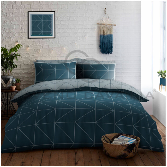 Elegant Geometric Complete Polycotton Bedding Set with Duvet Cover Fitted Sheet and Matching Pillowcases Easy Care Machine Washable