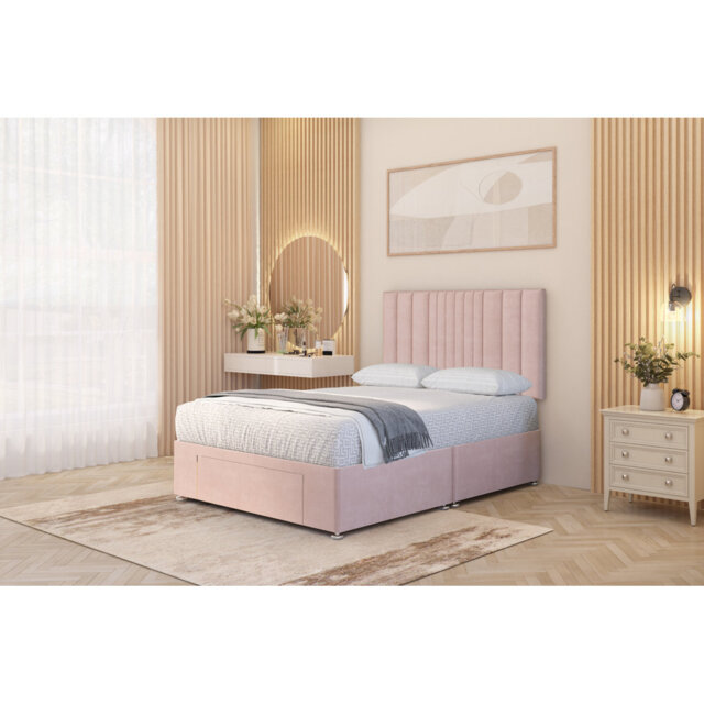 Alyssa Velvet Divan Bed Set Sprung Memory Foam Mattress & Headboard with Drawers