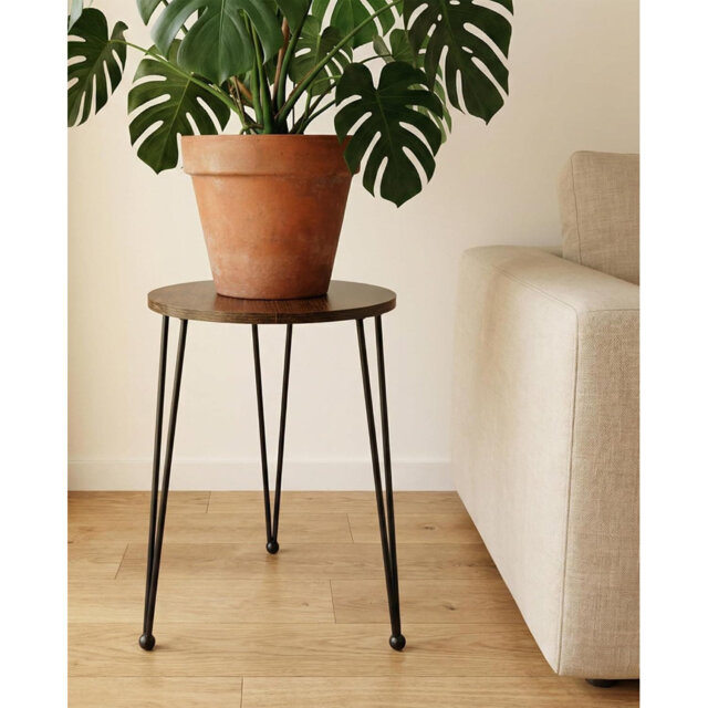 "17"" Matte Black Metal Tripod Indoor Plant Stand Side Table, 11.5"" Round Top"