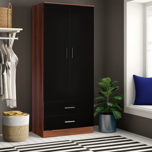 Eva High Gloss 2 Door + 2 Drawer Wardrobe - H: 180cm x D: 47cm x W: 76cm