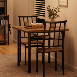 Dining Table Set for 2 with Wine Rack, 3-Piece Kitchen Dining Room Table Set, Dining Table and 2 Chairs for Small Space, Apartment, Rustic Brown