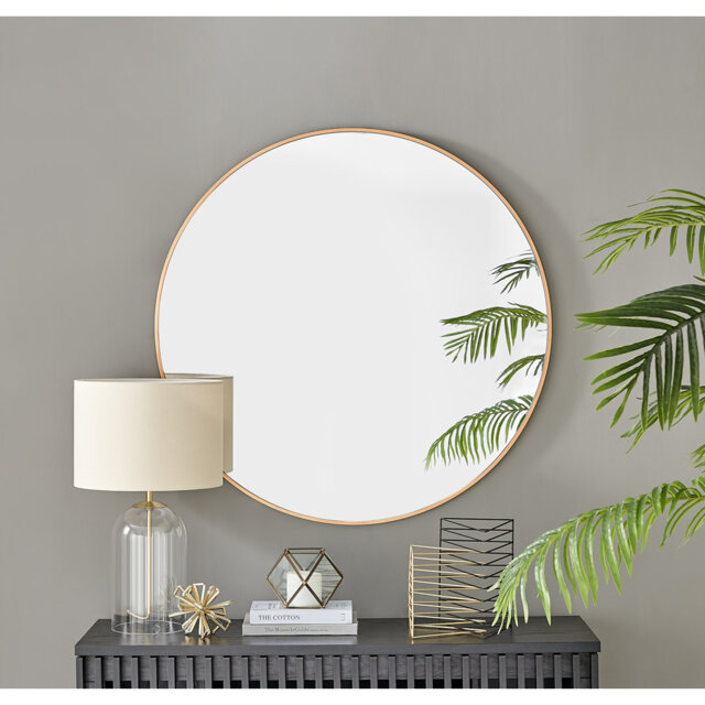 Alcantera Round Metal Frame Wall Mirror Simple and Elegant Modern Design