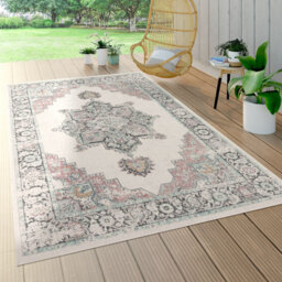 Ludgera Terrace Short Pile Oriental Design Power Loom Cream/Grey/Blue Indoor/Outdoor Rug