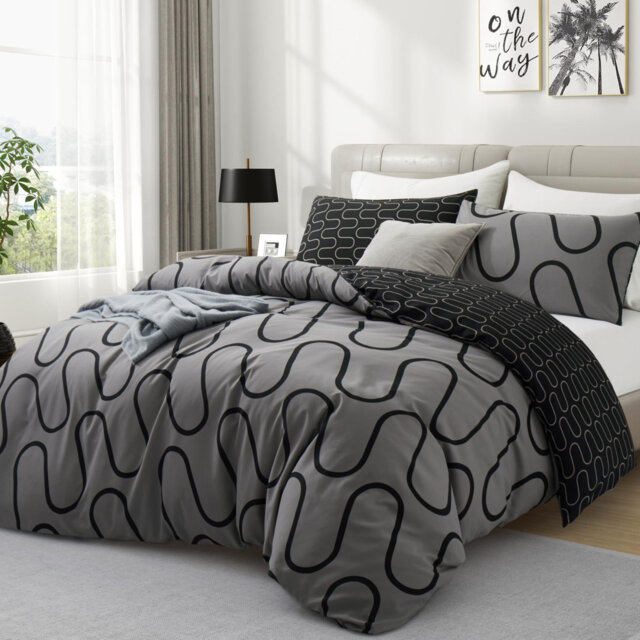 Reversible Microfiber Duvet Cover Set - 2 in 1 Pattern Printed Duvet with Matching Pillow Covers