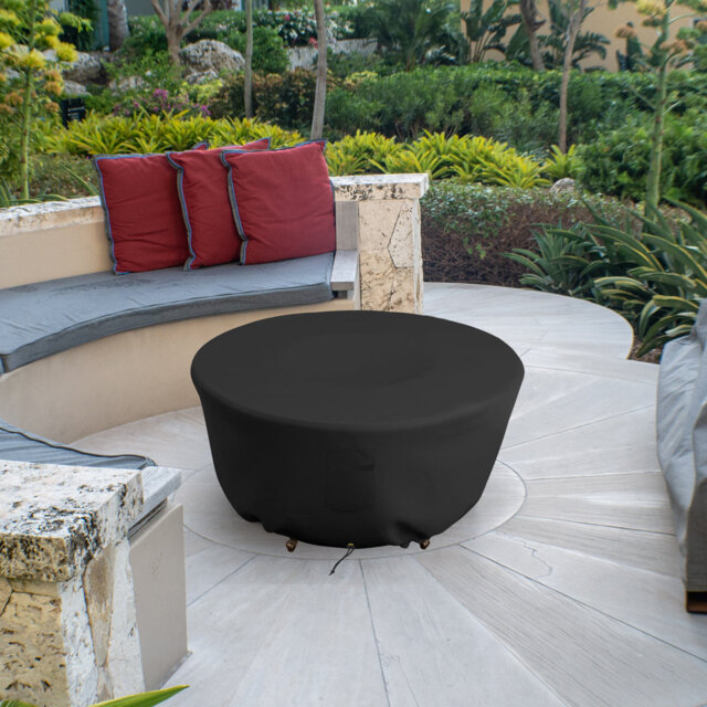 High Density Outdoor Round Fire Pit Cover, Patio Durable & UV Resistant Waterproof Fire Table Cover