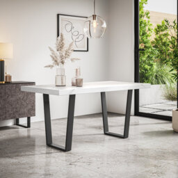 Dayatra Dining Table Modern Marble Effect Table Top w Black Legs