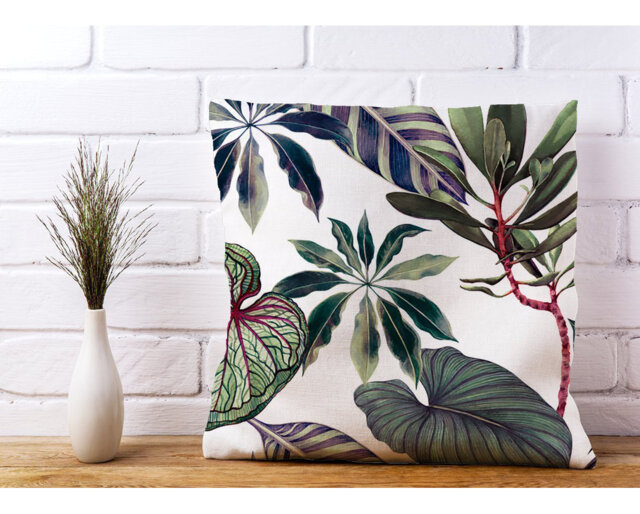 Waddon Watercolour Tropical Leaf Floral Scatter Cushion with Filling