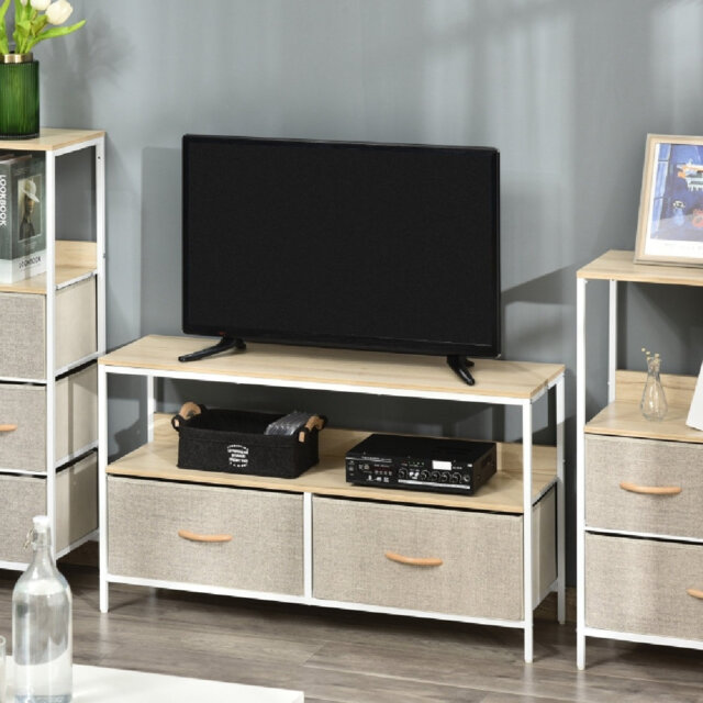 TV Stand Cabinet With 2 Foldable Drawers