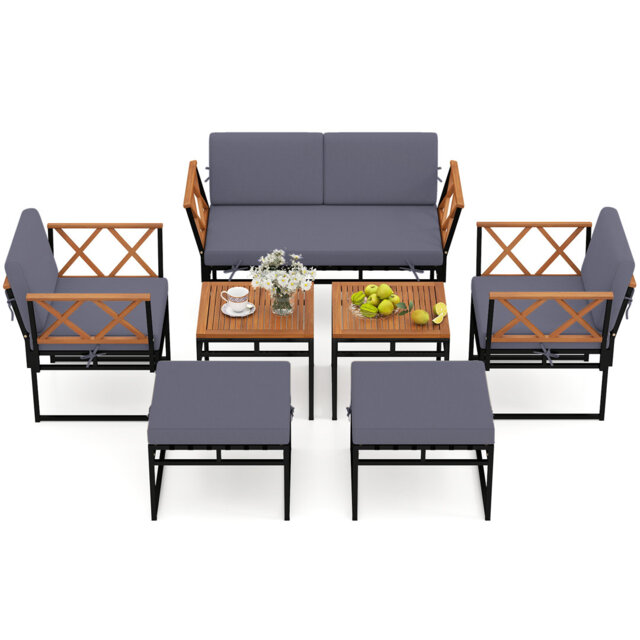 7 Piece Outdoor Conversation Set Metal Sectional Sofa Se
