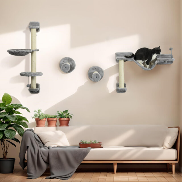 Cat Wall Furniture With Hammock, Perches, Ladder, Scratching Post