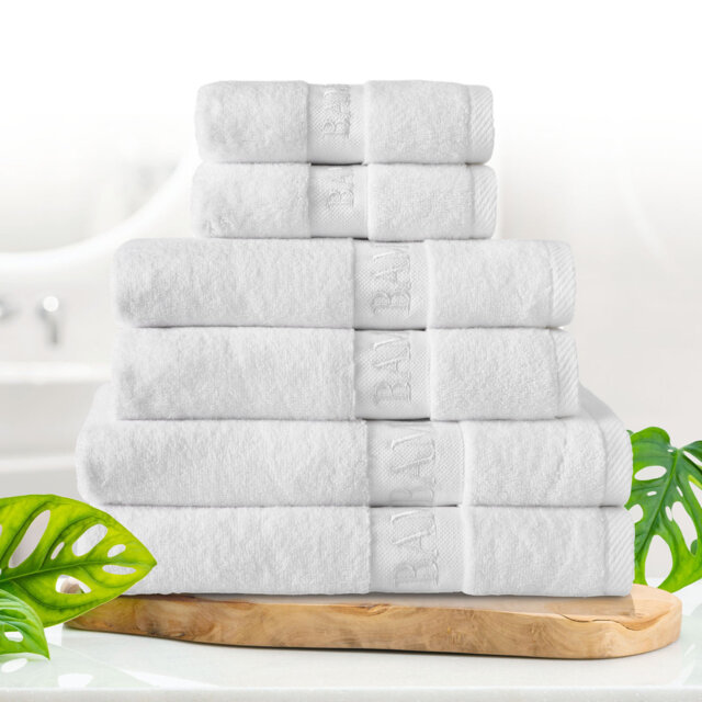 6-Piece Bamboo Cotton Towel Bale Set – Super Soft, Ultra-Absorbent Family Pack Towels with 2 Bath, 2 Hand, 2 Washcloths