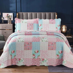 Polyester Patchwork Bedspread with Pillow Shams