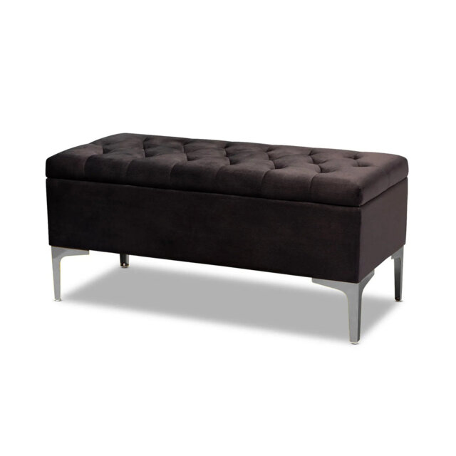 Modena Wide Velvet Tufted Rectangle Ottoman Storage Bench with Legs, Upholstered Multi-Function Footstool Bench for Living Room & Bedroom