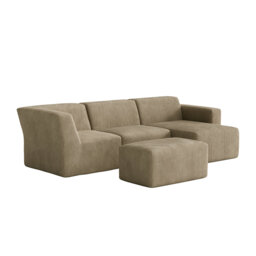 Berlare 4 - Piece Upholstered Corduroy Modular Sectional Sofa Set with Removable Ottoman – Fully Compressed, No Assembly Required