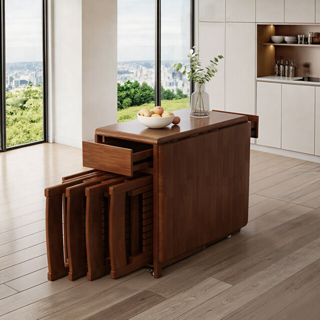 Mid-Century Solid Wood Folding Dining Set, Table With 4 Chairs, Available In 130Cm