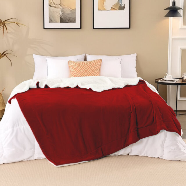Sherpa Fleece Fur Thick Reversible Blanket Throw