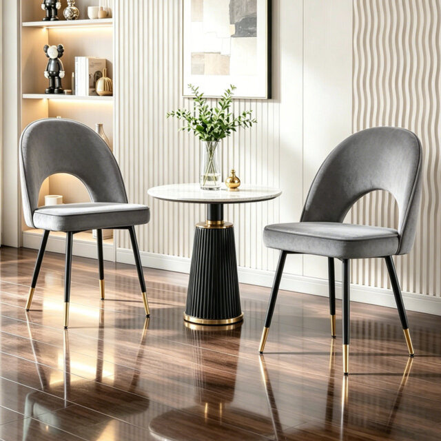 Modern Velvet Dining Chairs Ergonomic Cutout Back with Gold-Tipped Legs, Luxury Upholstered Accent Chairs for Dining/Living Room