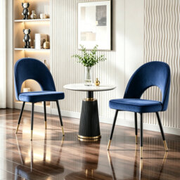 Modern Velvet Dining Chairs Ergonomic Cutout Back with Gold-Tipped Legs, Luxury Upholstered Accent Chairs for Dining/Living Room