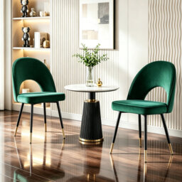 Modern Velvet Dining Chairs Ergonomic Cutout Back with Gold-Tipped Legs, Luxury Upholstered Accent Chairs for Dining/Living Room