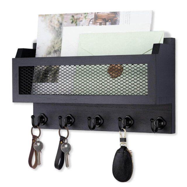 Wood Wall Organizer with Key Hooks