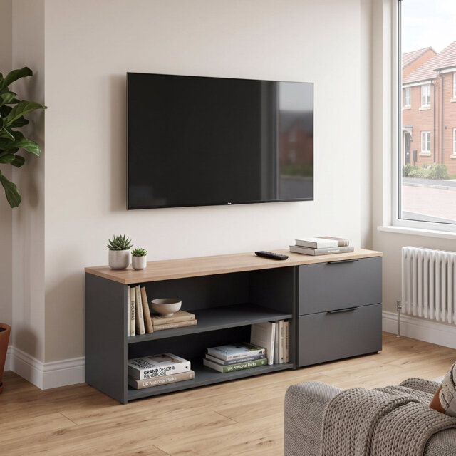 140cm Wide 2-Piece Modular TV Stand with Open Storage and 2 Drawers