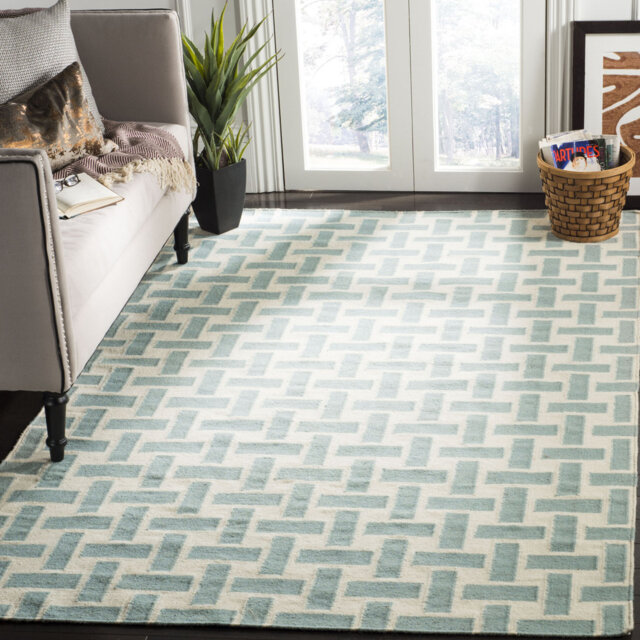 Mars Fes Handmade Flatweave Wool Turquoise/Ivory Rug