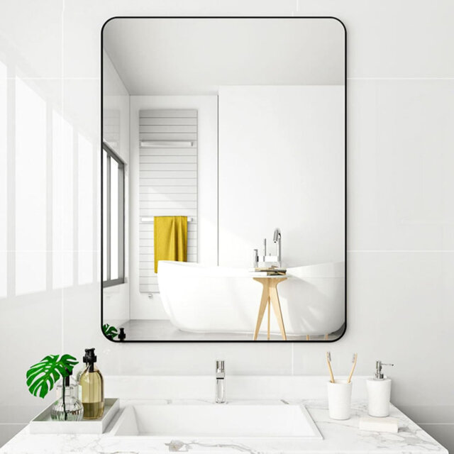 55 X 75Cm Bathroom Mirrors, Modern Matte Black Wall Mirror HD Glass Vanity Mirror