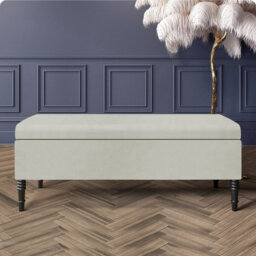 Paris Plain Ottoman Storage Bench - Plush Velvet Shoe Bench - Upholstered Footstool with Storage