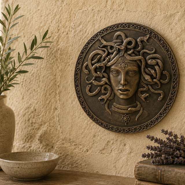 Medusa Round Wall Plaque Bronze Wall Décor